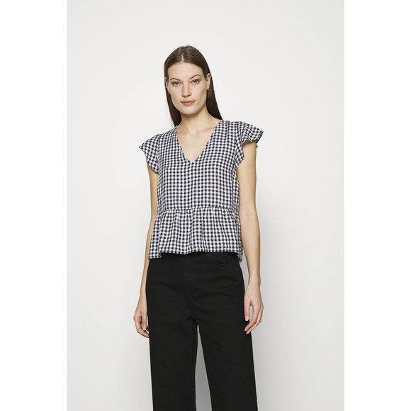 Abercrombie & Fitch Women's Size XXL Top V Neck Smocked Babydoll Peplum Check - Picture 1 of 10
